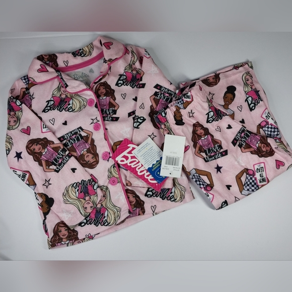 Barbie Other - Barbie NWT Toddler 2T Pink Pajamas Two Piece Button Up Flannel Pajama Set